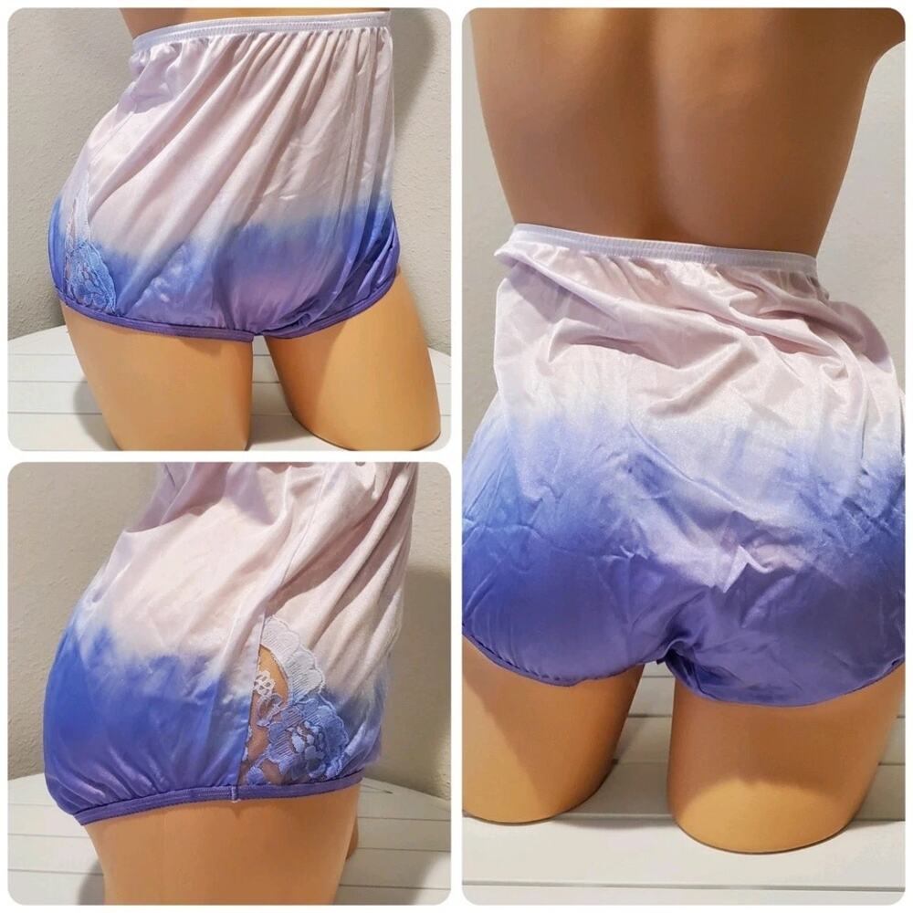 Vanity Fair Lace Nouveau Nylon Full Cut Panty Static Blue Purple Gradient 10/3XL